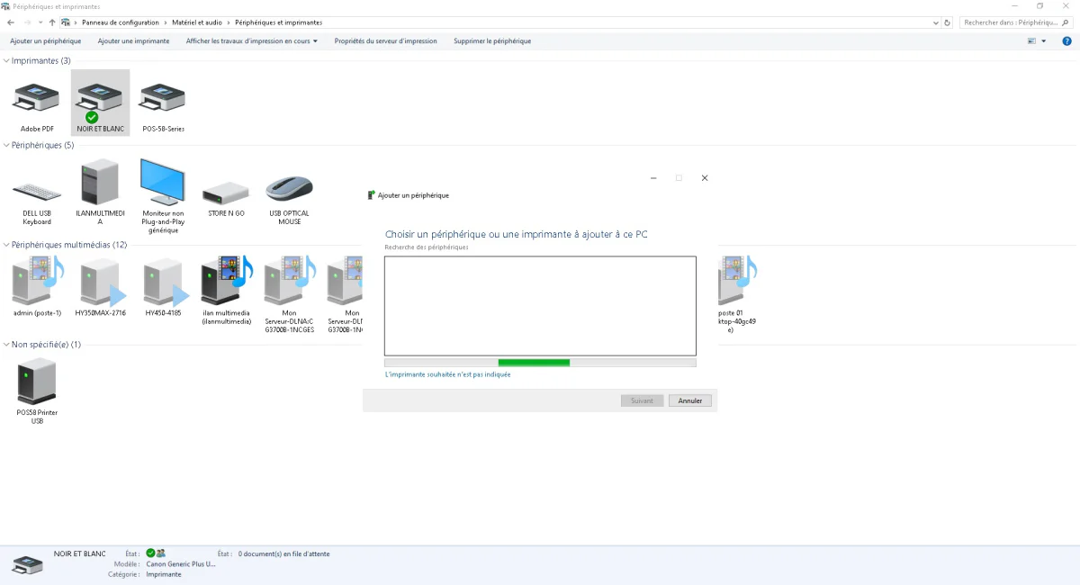 Windows Add a device wizard searching for available printers on the network